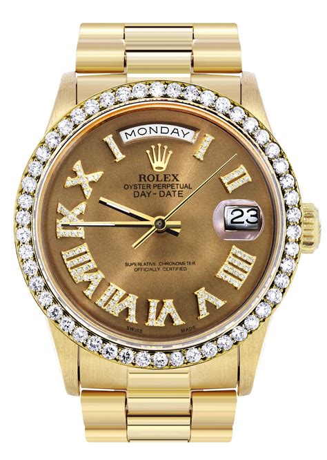 replica rolex day date automatic full gold with diamond bezel|18k presidential rolex diamond bezel.